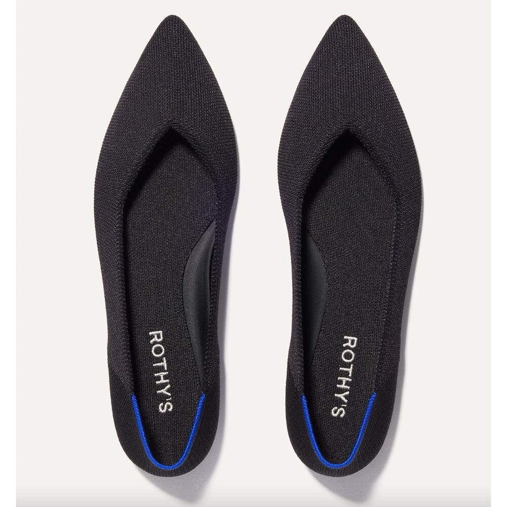 ROTHYS The Point II Black Ballet Flat Size 7 Slip On Pointed Toe Shoes